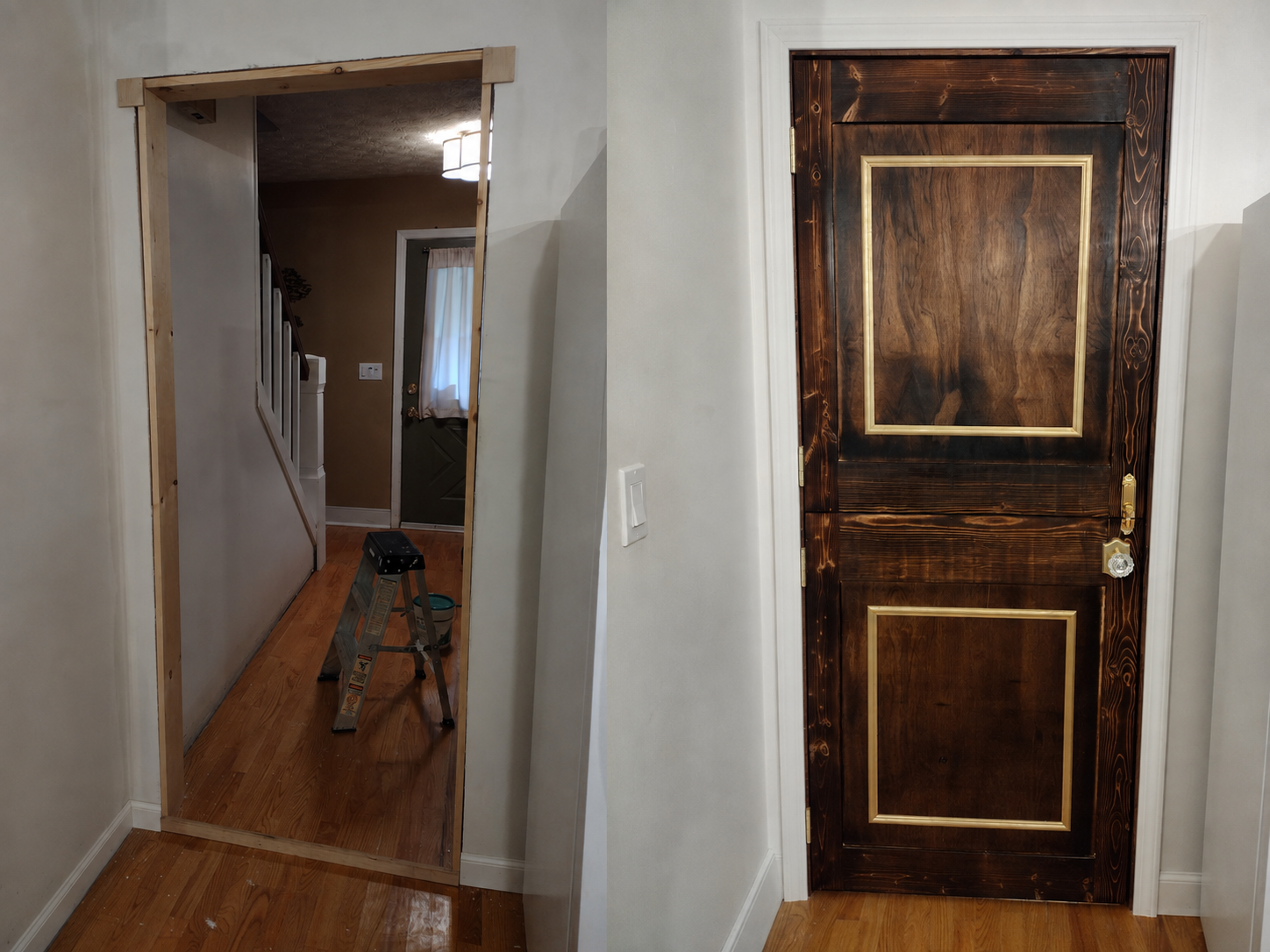 Before and after door jamb repair and Dutch door installation