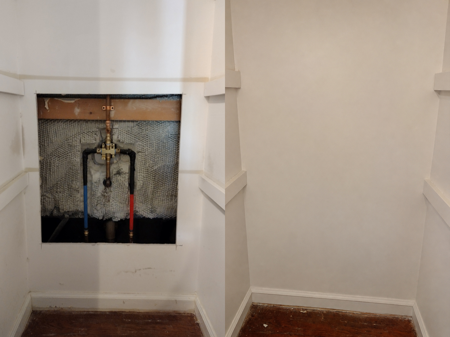 Before and after minor plumbing repair